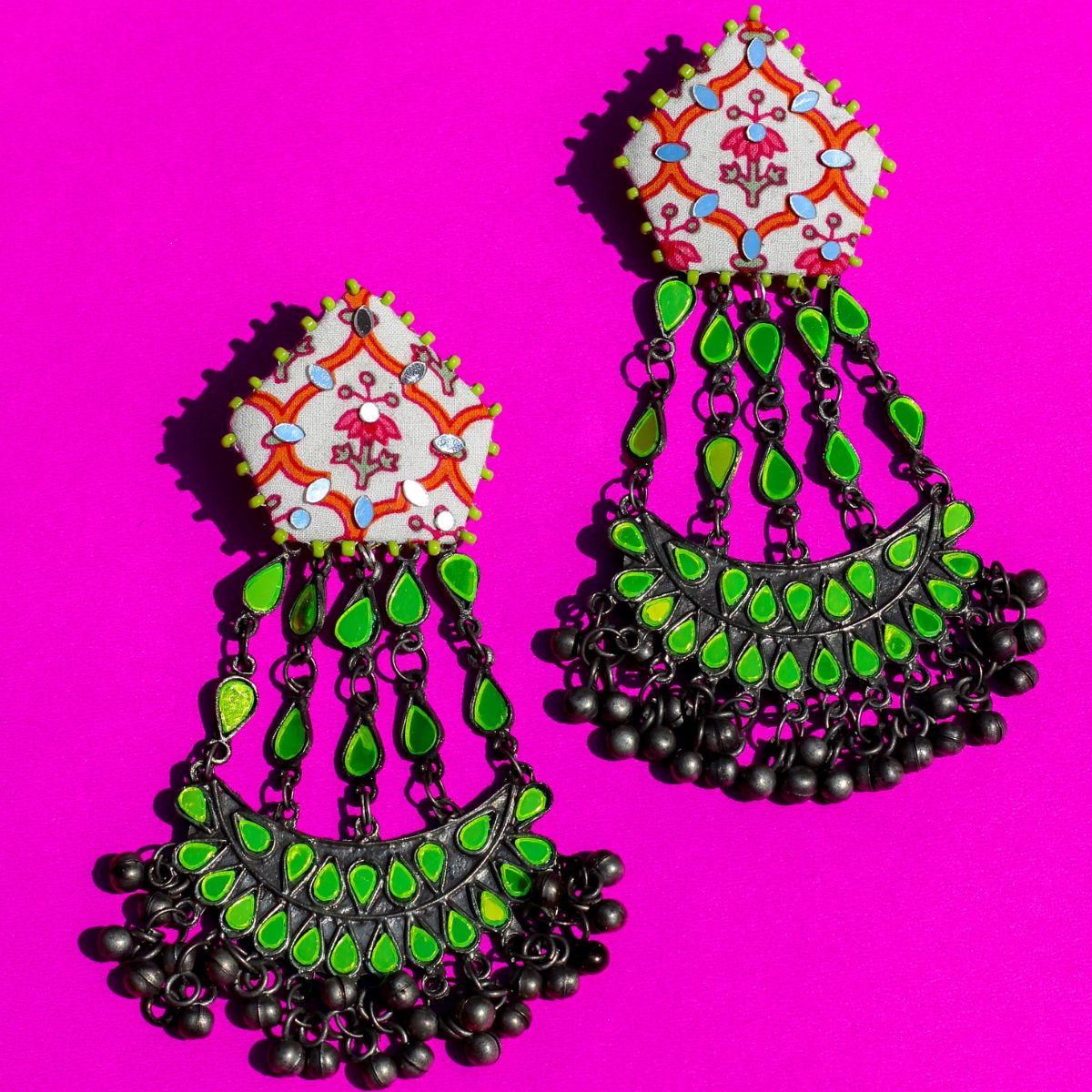 Neon Green Mirror Paasa Earrings